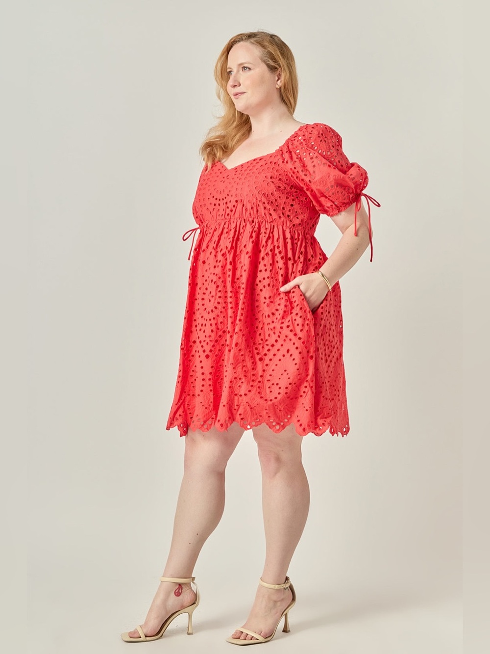 English‎ Factory Red Eyelet Puff-Sleeve Mini Dress 3X